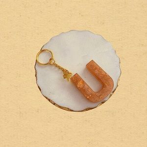 Custom Letter “U” Butterfly Key Chain - Peach Gold